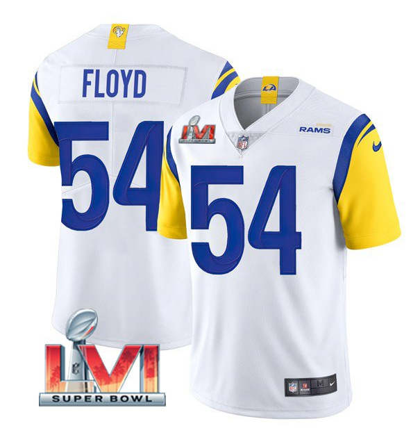 Men's Los Angeles Rams #54 Leonard Floyd 2022 White Super Bowl LVI Vapor Limited Stitched Jersey Men's Los Angeles Rams #54 Leonard Floyd 2022 White Super Bowl LVI Vapor Limited Stitched Jersey